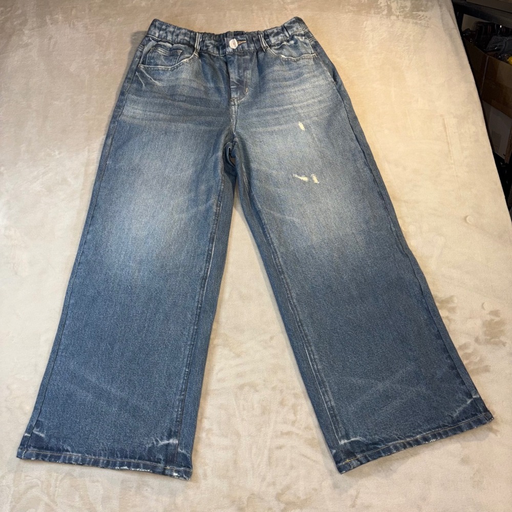 Halara Denim Print French Terry Sweatpants Jeans Blue Wide Leg Petite Large